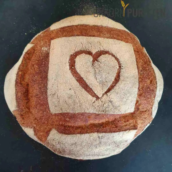 Khorasan Häussler Brot frisch aus dem Ofen liegt auf einer schwarzen Arbeitsfläche